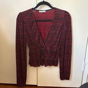 Zara Black and Red Floral Blouse